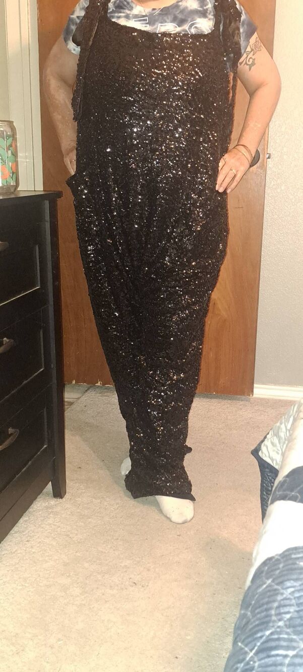 Fringe + Co Black Sequin Party Jumpsuit XXXL 3X Plus Size Wide Leg NWT